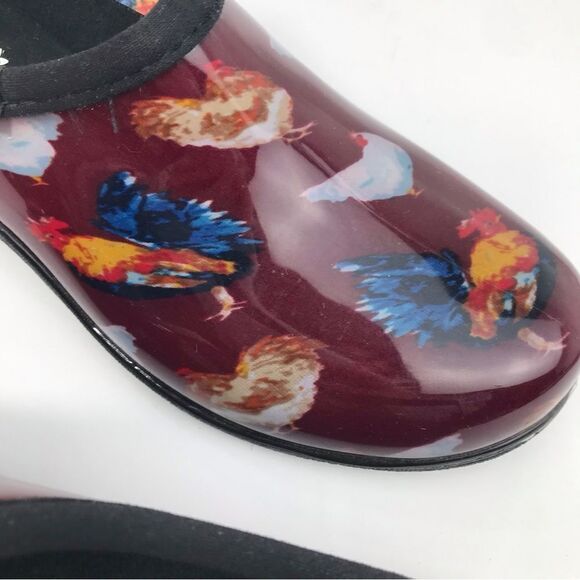 Sloggers Maroon Red Chicken Print Waterproof Rubber Slip On Loafers - Picture 11 of 15